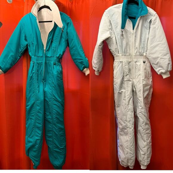 Vintage ski suit reversible NEW w tags. FERA Teal white snowsuit 12 - Picture 1 of 13